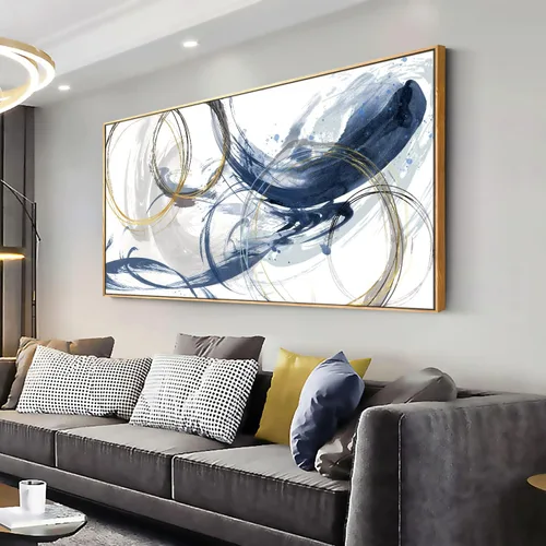Miniatura 9 de Sxurmtiie Lienzo decorativo para pared, arte abstracto, fantasía azul, grafiti colorido sobre fondo blanco, 32 x 48 pulgadas, arte moderno