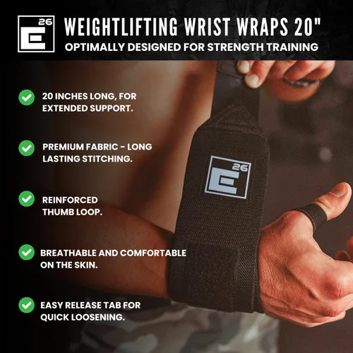 Miniatura 2 de Element 26 Muñequeras de levantamiento de pesas de 20 pulgadas con lazo para el pulgar, muñequeras para entrenamiento de fuerza y protección