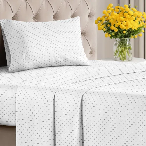 Miniatura 2 de Sábanas con patrón de puntos azules, 1 sábana encimera, 1 sábana bajera y 1 funda de almohada con bolsillos profundos, ropa de cama con estampado