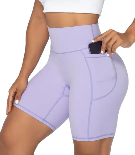 Sunzel - Pantalones cortos de ciclista para mujer con cintura alta, control de abdomen y bolsillos profundos