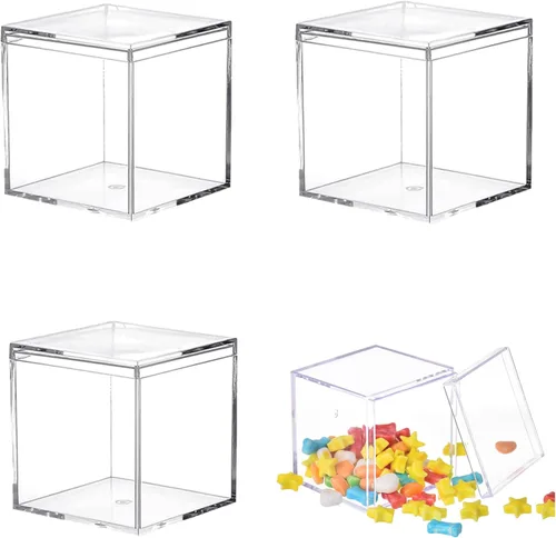 Caja de acrílico transparente con tapa, paquete de 4 cubos cuadrados de acrílico transparente, caja de almacenamiento de plástico de 1.77 x 1.77 x