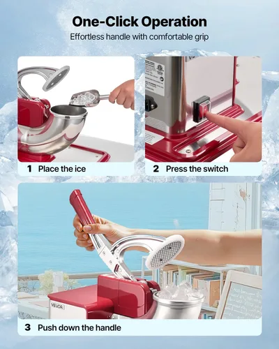 Miniatura 6 de VEVOR Trituradora de hielo comercial 661LBS/H, máquina eléctrica de cono de nieve de 350 W con 4 cuchillas, máquina de hielo afeitado de acero Rojo