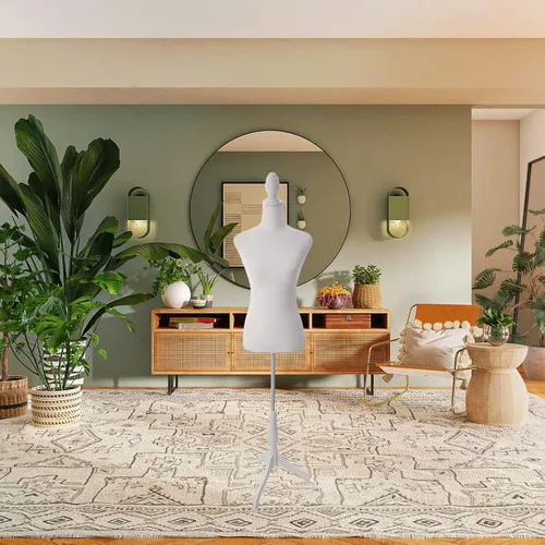 Miniatura 7 de Maniquí femenino con torso de vestido con soporte de trípode de madera, altura ajustable de 55 a 67 pulgadas, cuerpo de maniquí para costura