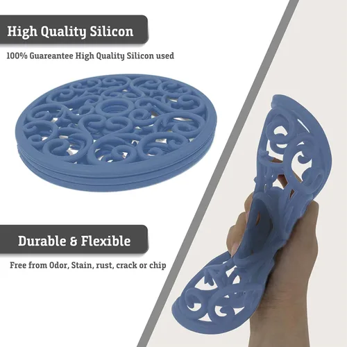 Miniatura 5 de Makerstep Juego de 3 salvamanteles de silicona con diseño de corazón, almohadillas calientes para encimera y mesa. Antideslizante, platos para Azul