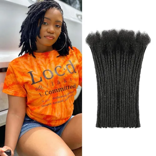Miniatura 18 de Extensiones de cabello humano Loc de 0.2 cm de ancho, 4 pulgadas, 30 hebras, negro natural 100% completamente hechas a mano, extensiones