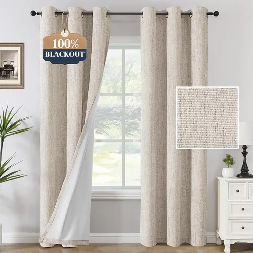 Miniatura 35 de H.VERSAILTEX Cortinas opacas de lino chenilla para dormitorio, térmicamente aisladas, cortinas texturizadas con aspecto de lino con revestimiento