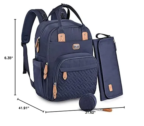 Miniatura 8 de Dikaslon - Mochila para pañales con cambiador portátil, funda para chupete y correas para cochecito, bolsas de bebé unisex grandes para niños y Azul