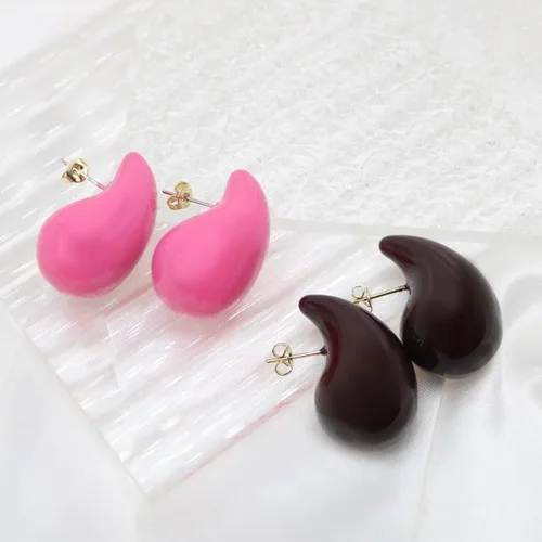 Miniatura 5 de 2 pares de aretes de gota de agua gruesos dorados y plateados, ligeros, huecos, aretes de aro de lágrima, regalo de joyería de moda para mujeres