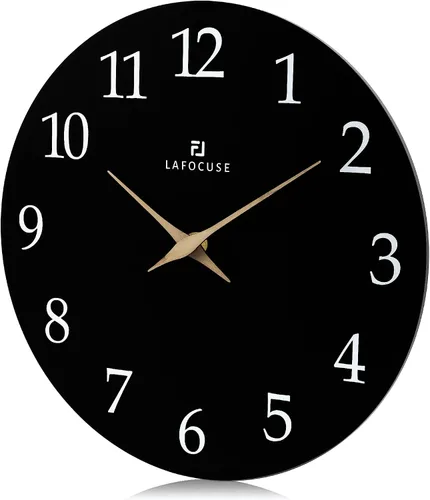Miniatura 5 de Lafocuse Reloj de pared negro de madera de 12 pulgadas, funciona con pilas, silencioso, sin tictac, moderno reloj de pared simple para decoración