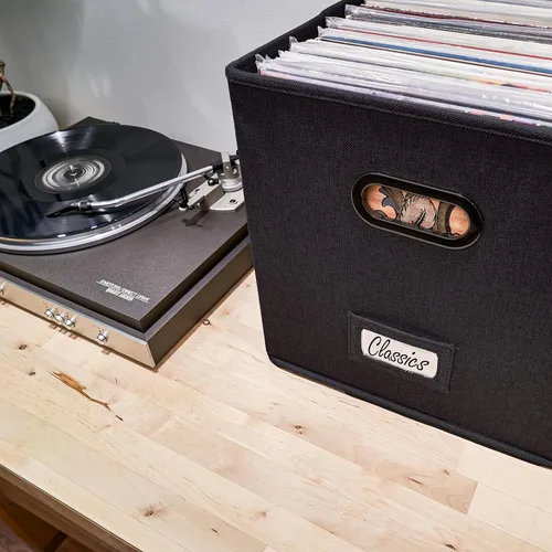 Miniatura 7 de ZICOTO Juego de caja de almacenamiento de discos de vinilo decorativa para más de 100 discos individuales, resistente y fácil de transportar