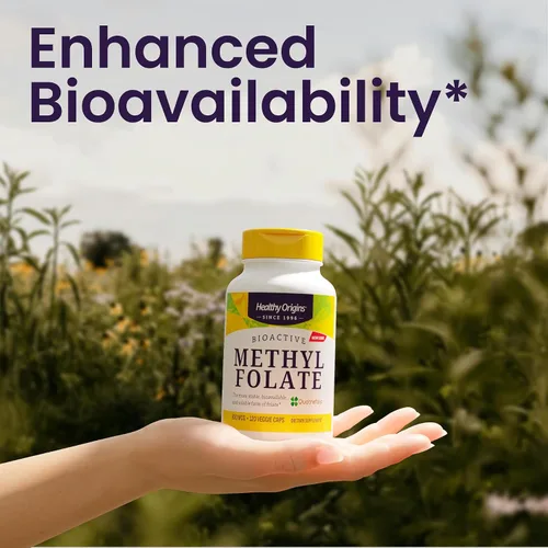Miniatura 4 de Healthy Origins Metil Folato de 800 mcg (quatrefolic, no OMG, folato biodisponible, sin gluten, soporte neurotransmisor), 120 cápsulas vegetales