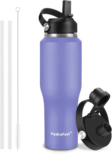 Miniatura 16 de Botella de agua de 32 onzas aislada con popote, botellas de agua a prueba de fugas, botella de agua para hombre, acero inoxidable para gimnasio