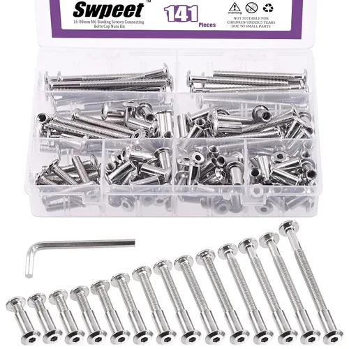 Miniatura 12 de Swpeet Kit Surtido de 25 Piezas de Tornillos de Encuadernación Plateados Chapados en Níquel M6x16mm con Cabeza Hexagonal de Casquillo, Pernos