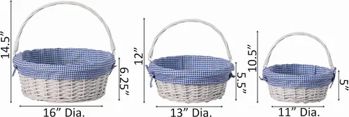 Miniatura 4 de WICKERWISE Cesta de regalo tradicional de sauce redondo blanco con forro a cuadros y asas resistentes, cesta de almacenamiento de aperitivos