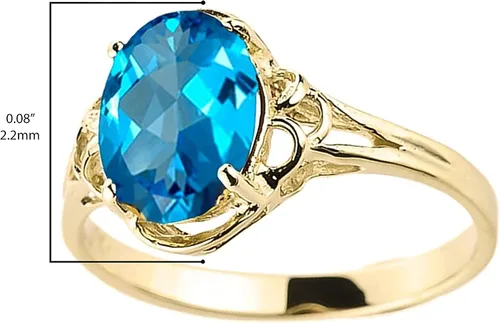 Miniatura 3 de Anillo de compromiso solitario de oro amarillo de 10 quilates con topacio azul de corte ovalado y piedra natal de diciembre