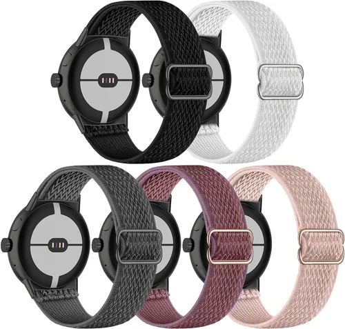 Miniatura 12 de Paquete de 5 correas elásticas de nailon compatibles con Google Pixel Watch 4, 3, 1.614 in, Google Pixel 2, Google Pixel 2, correas elásticas
