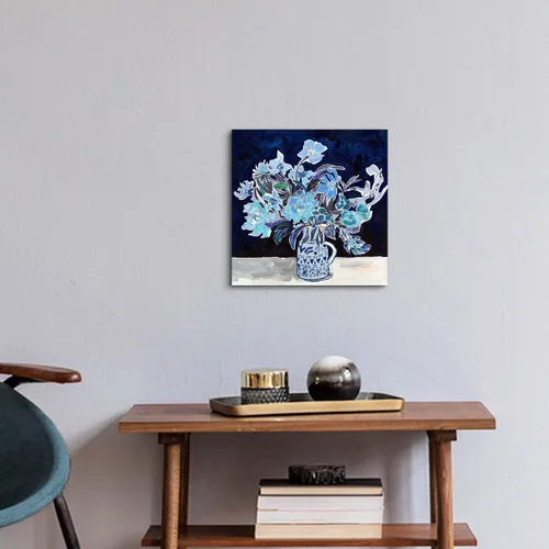 Miniatura 2 de TAR TAR STUDIO Lienzo abstracto de flores azules para pared, 12 x 12 pulgadas, impresión sin marco, decoración botánica para dormitorio, sala