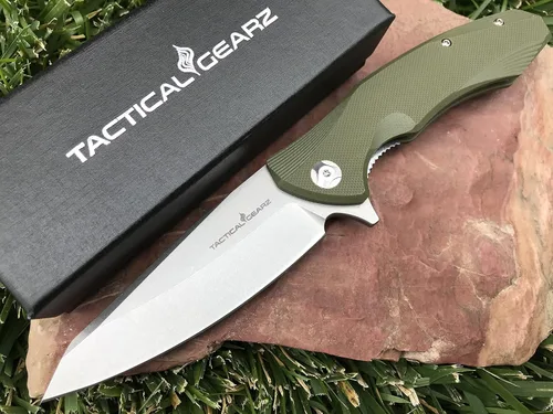 Miniatura 7 de TACTICAL GEARZ Navaja de bolsillo para EDC, mango G10, hoja de acero lavado a la piedra D2, incluye funda (Zeta)