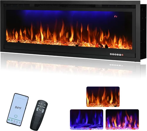 Inserto de chimenea eléctrica habilitado para WiFi de 42 pulgadas, control inteligente de aplicación, calentador de chimenea lineal empotrado y
