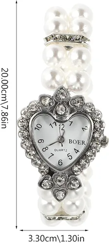 Miniatura 7 de Hemobllo - Reloj de cuarzo para mujer, con perlas elásticas, con esfera de corazón y diamantes de imitación, estilo casual, para niñas, regalo