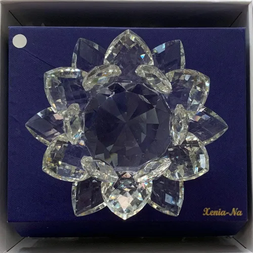 Miniatura 2 de Loto de cristal transparente, flor de cristal brillante con caja de regalo, reflejo de tono, purpurina, paz, pureza, buena fortuna, sabiduría