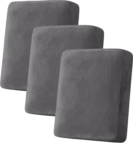 Miniatura 226 de H.VERSAILTEX - Funda de terciopelo elástica y afelpada para protección de cojines de sofá biplaza, silla o sofá, 2 piezas, tamaño grande, color gris