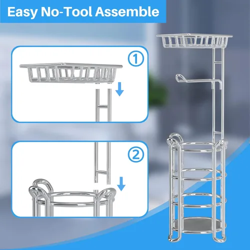 Miniatura 5 de Soporte de papel higiénico independiente con estante para teléfono, estante de almacenamiento de rollos de papel de baño con dispensador para 4