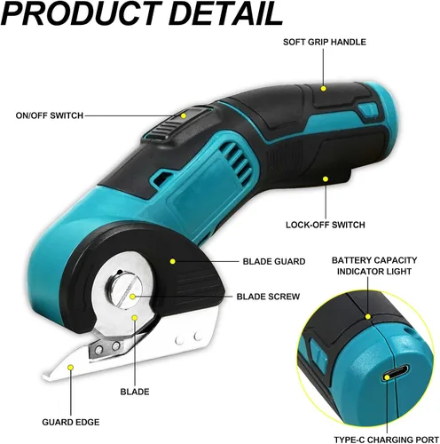 Miniatura 2 de ANLULOAD - Tijeras eléctricas inalámbricas, cortador giratorio, mini cortador eléctrico de 4 V para cuero, cartón, plástico