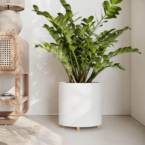 Miniatura 5 de EverNest Claire Modern Maceta de interior con soporte de madera, patrón blanco, 8 pulgadas, SelectBase, estilo moderno neutro de mediados de siglo