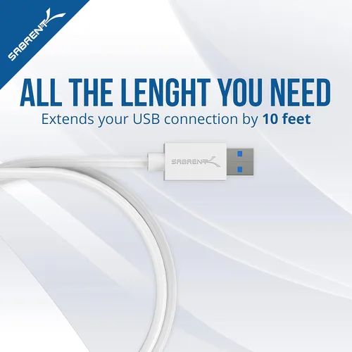 Miniatura 4 de SABRENT Cable de Extensión USB 3.0 22AWG - A-Macho a A-Hembra [Blanco] 10 Pies (CB-301W)