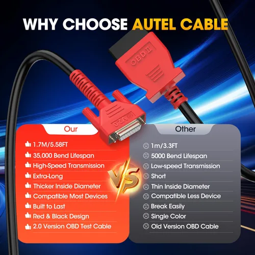 Miniatura 7 de Autel Cable de prueba principal OBD2 original, solo para MaxiCOM MK900, MaxiCheck MX900, MaxiPRO MP900, MaxiDAS DS900, 16 pines OBDII OBD 2 cable