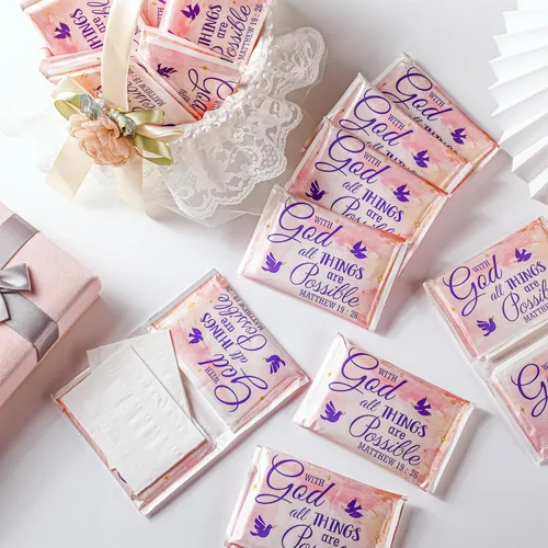 Miniatura 2 de Sinmoe Paquete de 60 pañuelos de bolsillo cristianos de viaje, 3 capas, tamaño de bolsillo, pañuelos de viaje de boda para invitados, mini cartera