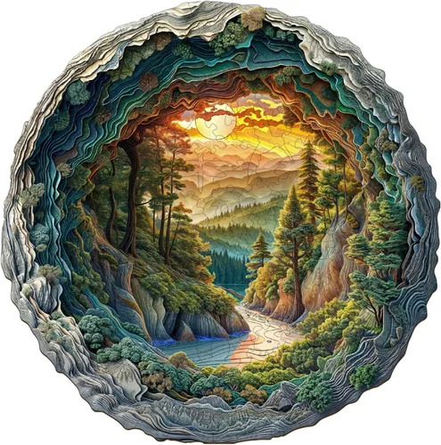 Miniatura 10 de KAAYEE Rompecabezas de madera para adultos, rompecabezas de madera con efecto de visión 3D, diseño de bosque cueva con forma única, rompecabezas