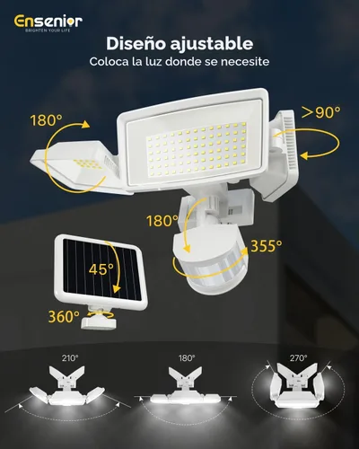 Miniatura 8 de Ensenior - Luz de seguridad solar con 5 modos de sensor de movimiento, 1800 lm, 270° de ángulo amplio, 3 cabezales de luces LED de inundación