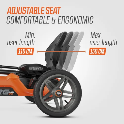 Miniatura 4 de BERG Pedal Kart Rally NRG Naranja Vehículo para niños, kart de pedal con asiento ajustable, con rueda libre, juguetes para niños adecuados