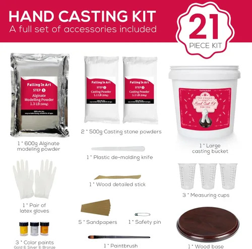 Miniatura 2 de Falling in Art Kit de fundición a mano para parejas, kit de molde de mano de yeso de recuerdo para familia, niños, adultos con cubo grande, guantes