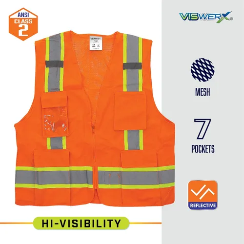 Miniatura 2 de Chaleco de alta visibilidad naranja – ANSI CL2 – Chaleco de seguridad, chaleco reflectante para áreas de trabajo, construcción y alto tráfico