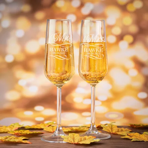 Miniatura 3 de Juego de 2 copas de champán personalizadas para boda, copas de champán personalizadas para novia y novio, señor señor, señora, apellido y fecha