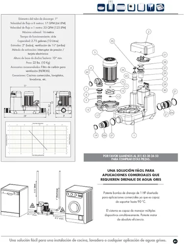 Miniatura 5 de SFA SANIFLO - Sanicom 1 - Bomba de drenaje de agua gris para trabajo pesado - Solución comercial de alta temperatura - Diseño robusto y eficiente