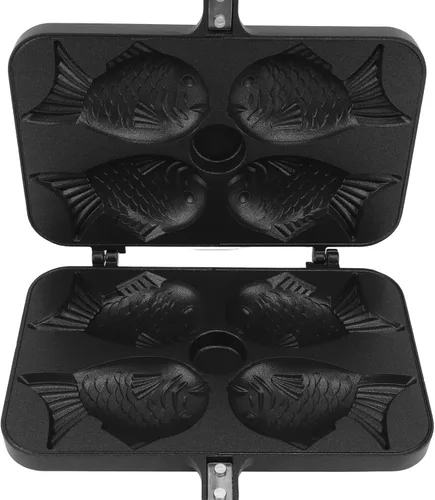 Miniatura 8 de Taiyaki - Máquina para hacer gofres, antiadherente con mango largo, mini molde para pasteles en forma de pez, 4 rejillas Taiyaki con forma de pez