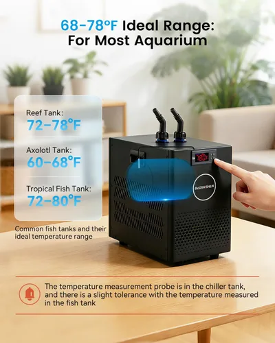Miniatura 4 de BAOSHISHAN 1/13 HP Enfriador de acuario 26 galones 100L sistema de refrigeración por agua Quiet Compressor Refrigeration, Precise Cooling Aquarium
