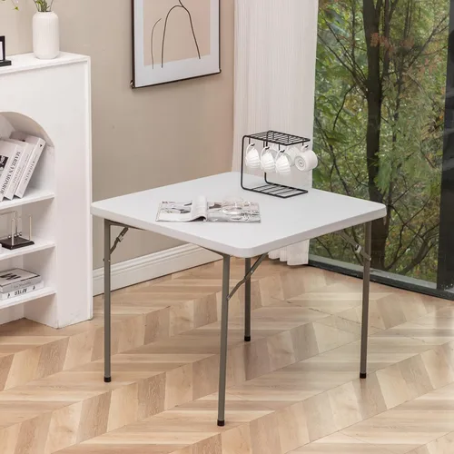Miniatura 9 de BTEXPERT Juego de 2, mesa plegable cuadrada de plástico de granito blanco de 3 pies portátil para juegos de mesa de cartas, noches, reuniones