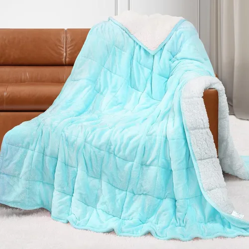 Miniatura 19 de Alomidds Manta con Peso para Adultos, Tamaño Twin 12 lbs Mantas con Peso, Manta Pesada con Forro Polar Suave y Brillante Reversible y Sherpa Cálido
