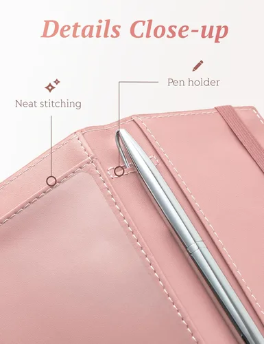 Miniatura 36 de Yarnic Funda para chequera personal, soporte para chequera con soporte para bolígrafo y divisor de plástico transparente integrado para cheques Rosa