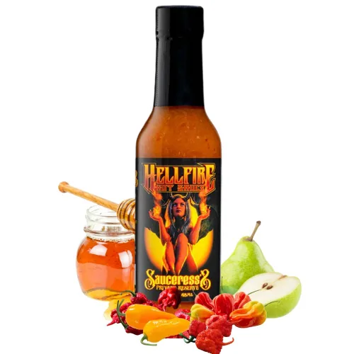 Miniatura 10 de Salsa picante Hellfire Devil's Gold, galardonada con múltiples premios, salsa picante gourmet a base de frutas, cuenta con pimientos amarillos súper