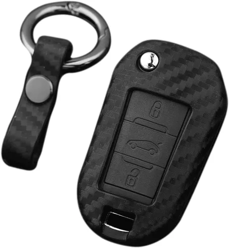 Cubierta de patrón de textura de fibra de carbono de goma de silicona suave para Peugeot, funda de llavero remoto de coche para Peugeot 208 301 308