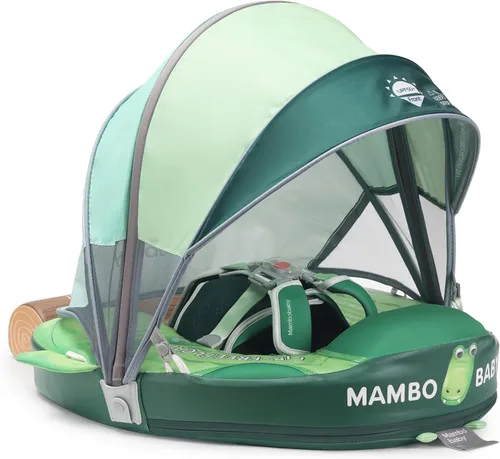 Flotador Mambobaby con cola para bebé con toldo, flotador de piscina sólido, entrenador de natación infantil, entrenamiento de natación tumbado,