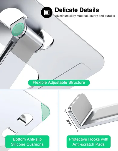 Miniatura 6 de RIWUCT Soporte plegable de aleación de aluminio para computadora portátil, soporte ergonómico ajustable para computadora portátil, soporte elevador