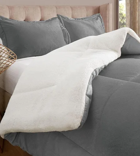 Miniatura 16 de Elegant Comfort Juego de Edredón Sherpa Súper Suave de 2 Piezas de Calidad Premium, Peso Pesado Reversible Alternativa de Plumón Micro-Gamuza, Satén