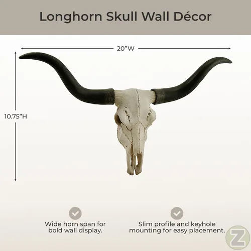 Miniatura 5 de Zeckos Escultura de pared de calavera de trofeo Longhorn de 20 pulgadas en negro y hueso, hecha a mano - Cabeza de buey falsa realista con detalles
